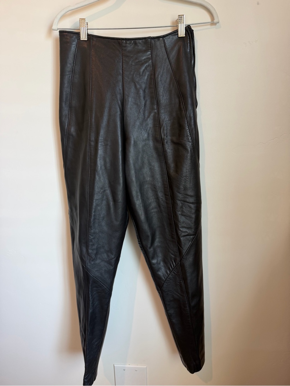 Black Leather Skinny Pants - Women's Sleek Tapered Fit Vintage 10